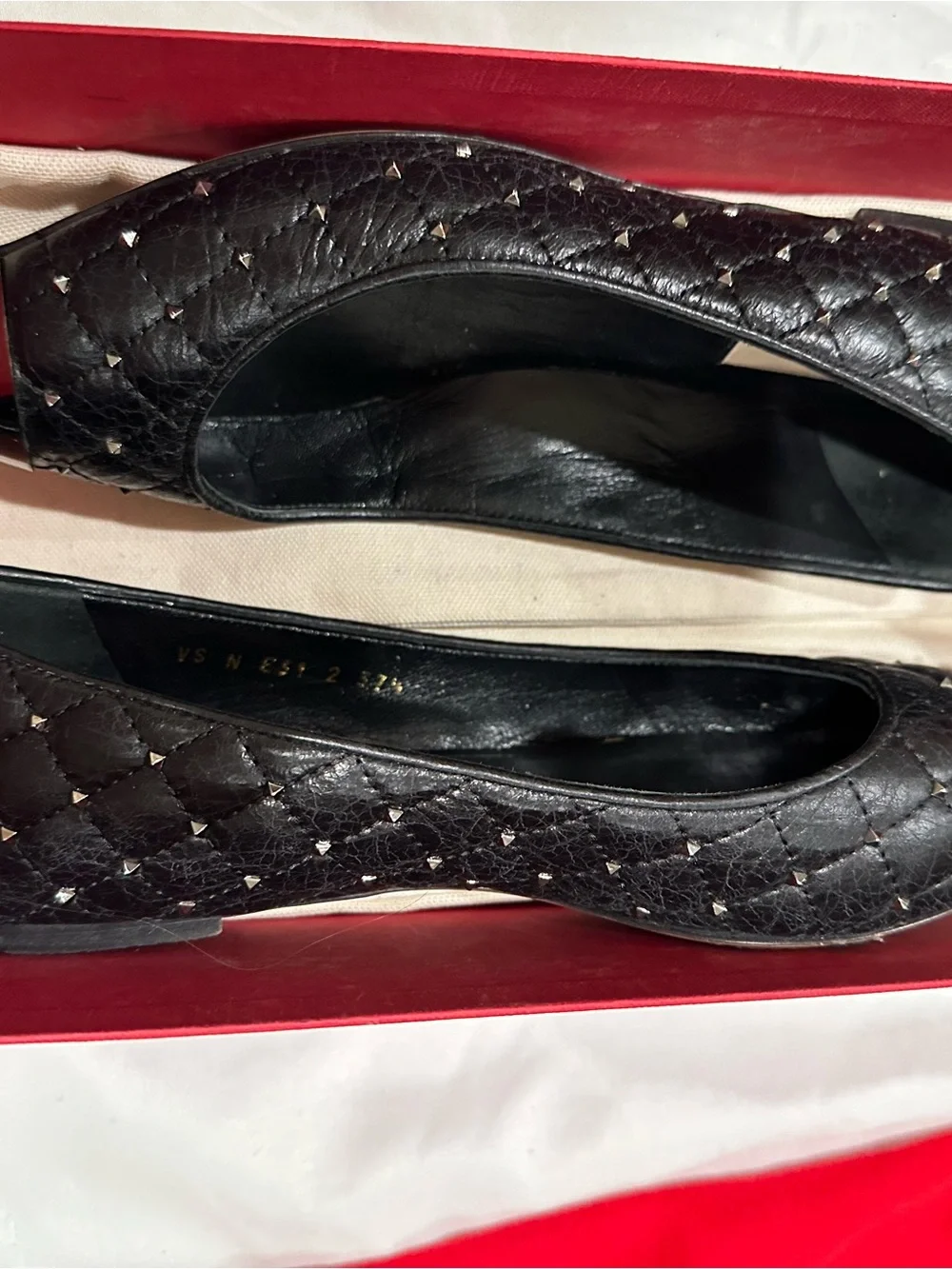 Valentino Garavani Black Quilted Flats with Silver Pointed Caps